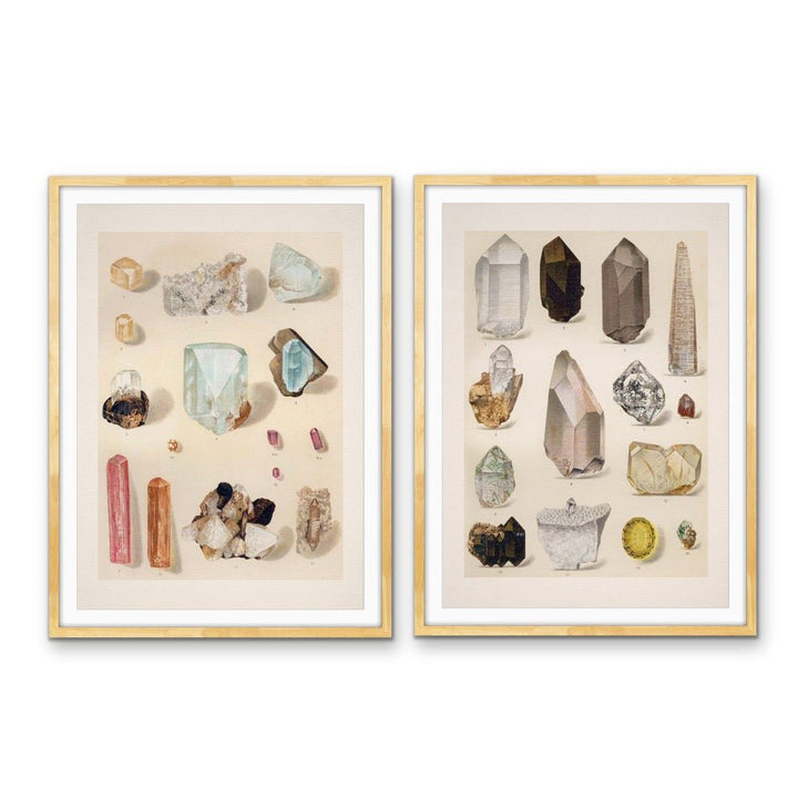 Crystal Identification Charts 1 and 16 - Two Piece Vintage Illustrative Set - I Heart Wall Art - Poster Print, Canvas Print or Framed Art Print
