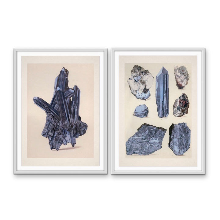 Crystal Identification Charts 19 and 20 - Two Piece Blue Vintage Illustrative Set - I Heart Wall Art - Poster Print, Canvas Print or Framed Art Print