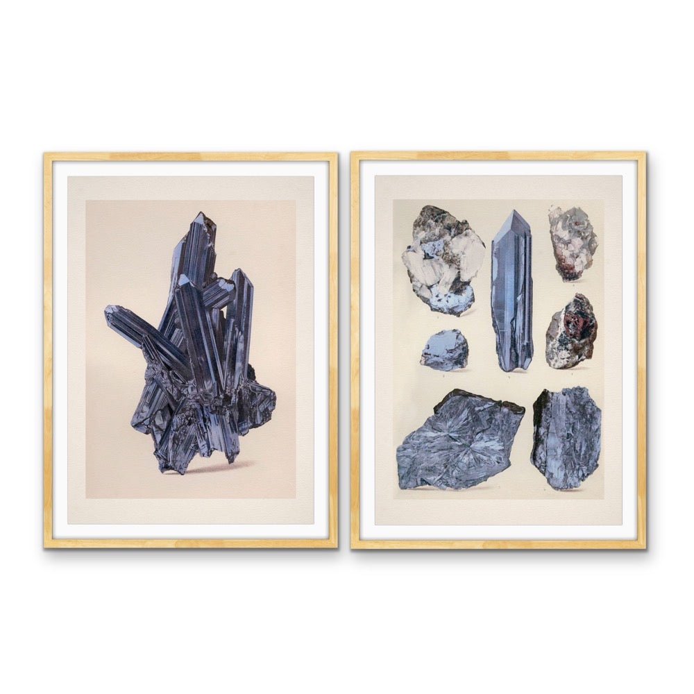 Crystal Identification Charts 19 and 20 - Two Piece Blue Vintage Illustrative Set - I Heart Wall Art - Poster Print, Canvas Print or Framed Art Print