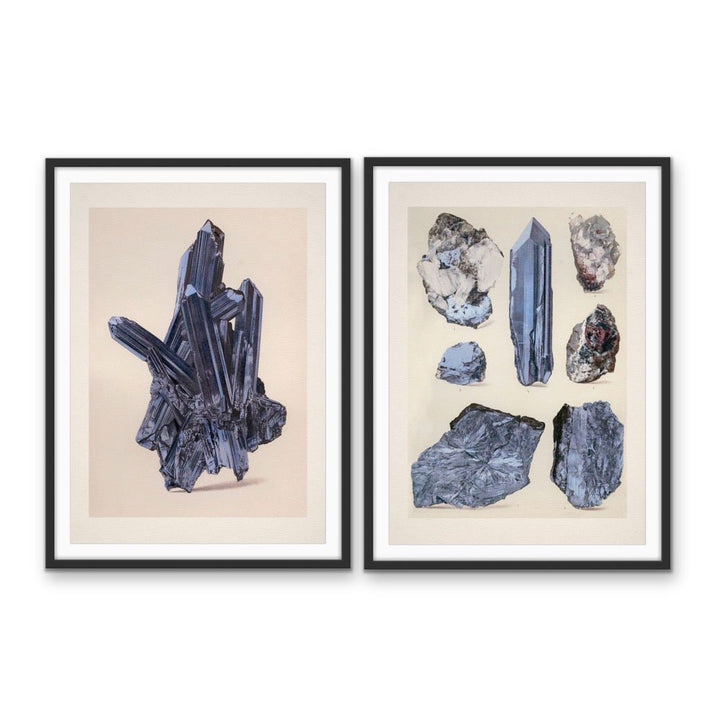 Crystal Identification Charts 19 and 20 - Two Piece Blue Vintage Illustrative Set - I Heart Wall Art - Poster Print, Canvas Print or Framed Art Print