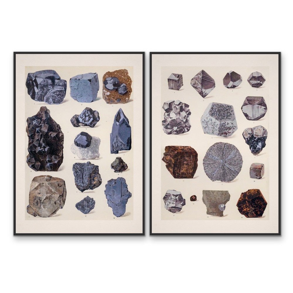 Crystal Identification Charts 22 and 27 - Two Piece Vintage Illustrative Set - I Heart Wall Art - Poster Print, Canvas Print or Framed Art Print