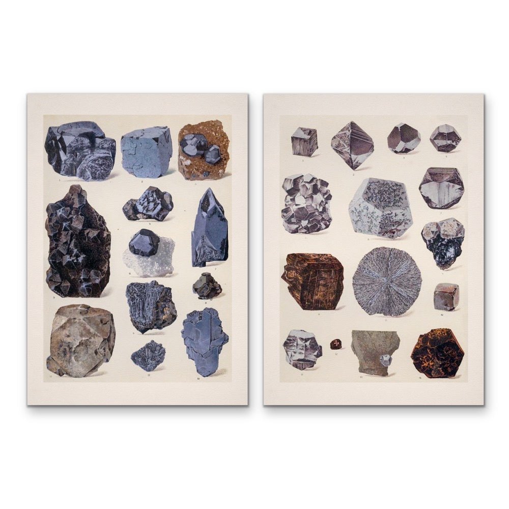 Crystal Identification Charts 22 and 27 - Two Piece Vintage Illustrative Set - I Heart Wall Art - Poster Print, Canvas Print or Framed Art Print