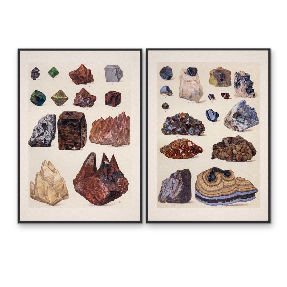Crystal Identification Charts 29 and 21 - Two Piece Vintage Illustrative Set - I Heart Wall Art - Poster Print, Canvas Print or Framed Art Print
