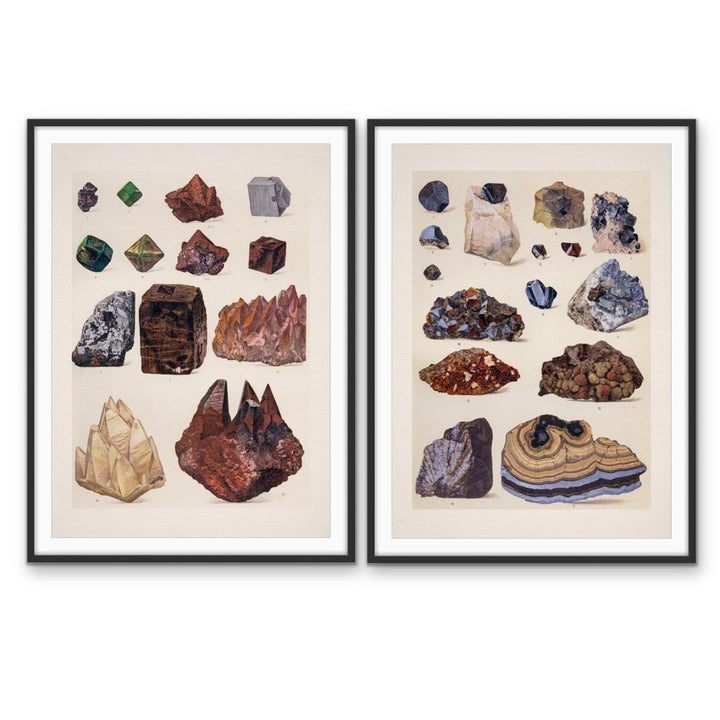 Crystal Identification Charts 29 and 21 - Two Piece Vintage Illustrative Set - I Heart Wall Art - Poster Print, Canvas Print or Framed Art Print