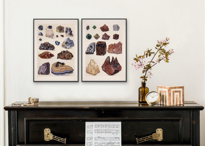 Crystal Identification Charts 29 and 21 - Two Piece Vintage Illustrative Set - I Heart Wall Art - Poster Print, Canvas Print or Framed Art Print