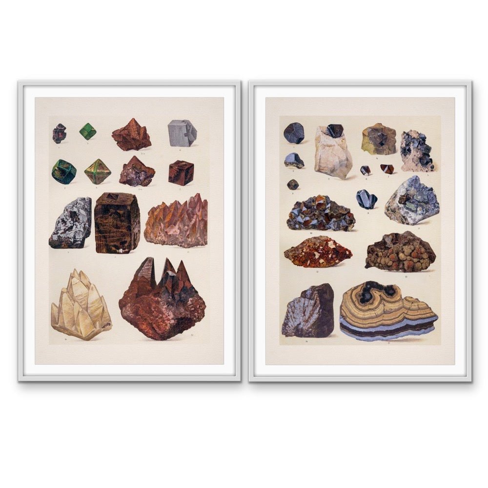 Crystal Identification Charts 29 and 21 - Two Piece Vintage Illustrative Set - I Heart Wall Art - Poster Print, Canvas Print or Framed Art Print