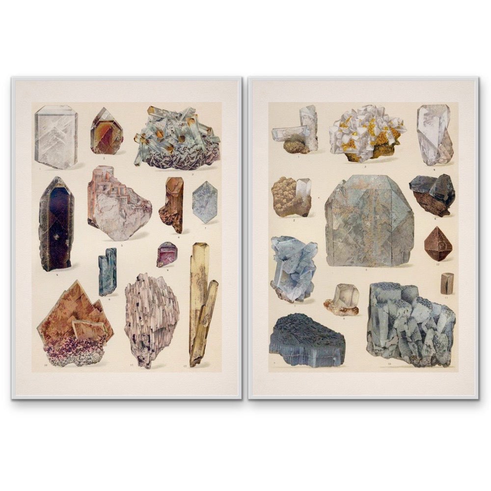 Crystal Identification Charts 6 and 7 - Two Piece Vintage Illustrative Set - I Heart Wall Art - Poster Print, Canvas Print or Framed Art Print