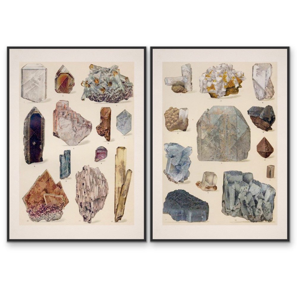 Crystal Identification Charts 6 and 7 - Two Piece Vintage Illustrative Set - I Heart Wall Art - Poster Print, Canvas Print or Framed Art Print