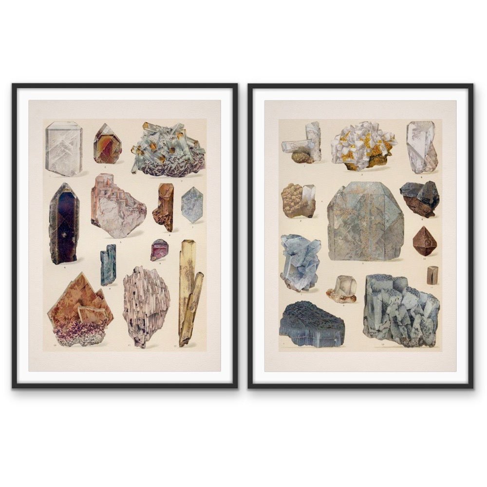 Crystal Identification Charts 6 and 7 - Two Piece Vintage Illustrative Set - I Heart Wall Art - Poster Print, Canvas Print or Framed Art Print