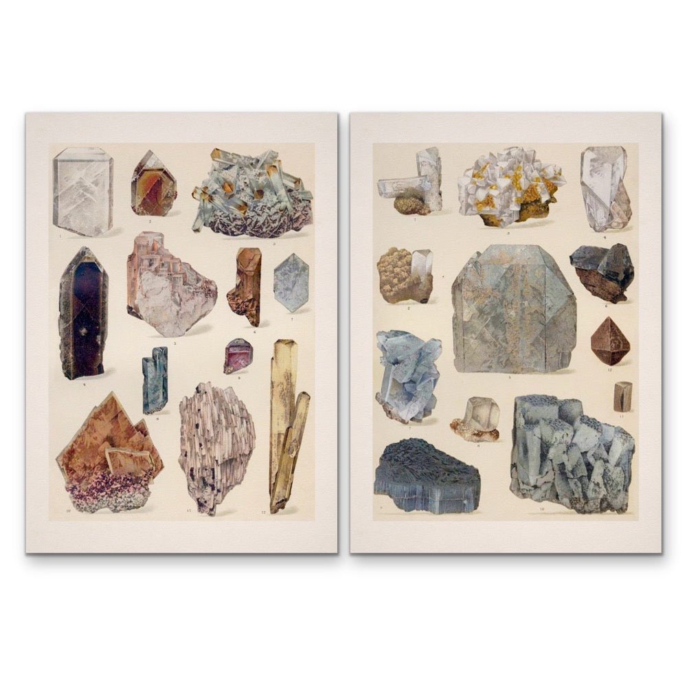 Crystal Identification Charts 6 and 7 - Two Piece Vintage Illustrative Set - I Heart Wall Art - Poster Print, Canvas Print or Framed Art Print
