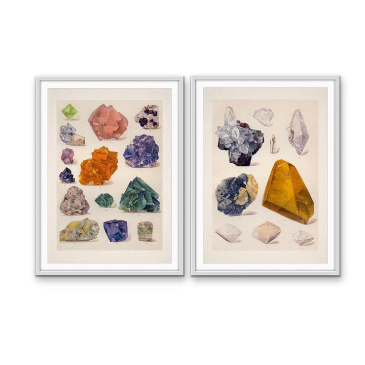 Crystal Identification Charts 8 and 9 - Two Piece Vintage Illustrative Set - I Heart Wall Art - Poster Print, Canvas Print or Framed Art Print