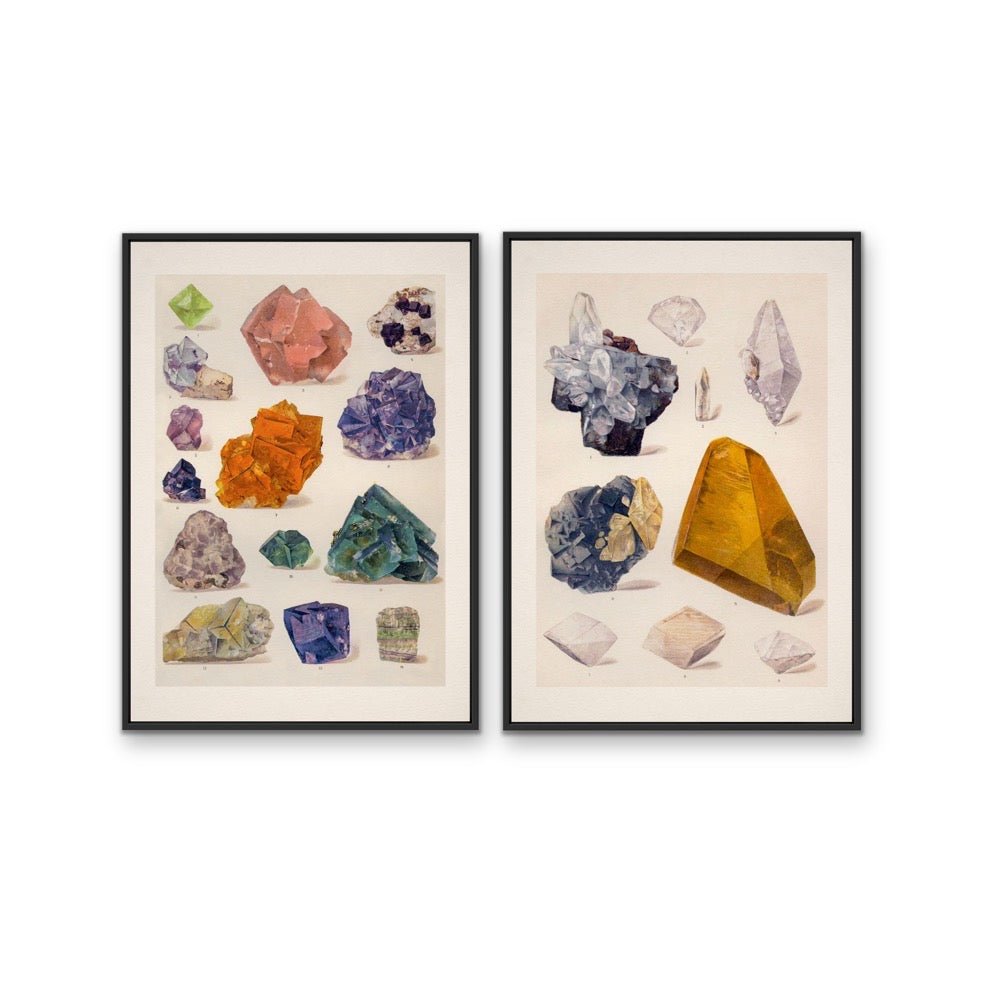 Crystal Identification Charts 8 and 9 - Two Piece Vintage Illustrative Set - I Heart Wall Art - Poster Print, Canvas Print or Framed Art Print