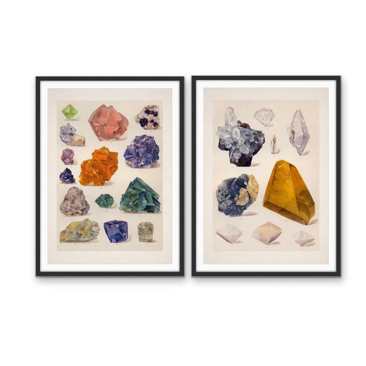 Crystal Identification Charts 8 and 9 - Two Piece Vintage Illustrative Set - I Heart Wall Art - Poster Print, Canvas Print or Framed Art Print