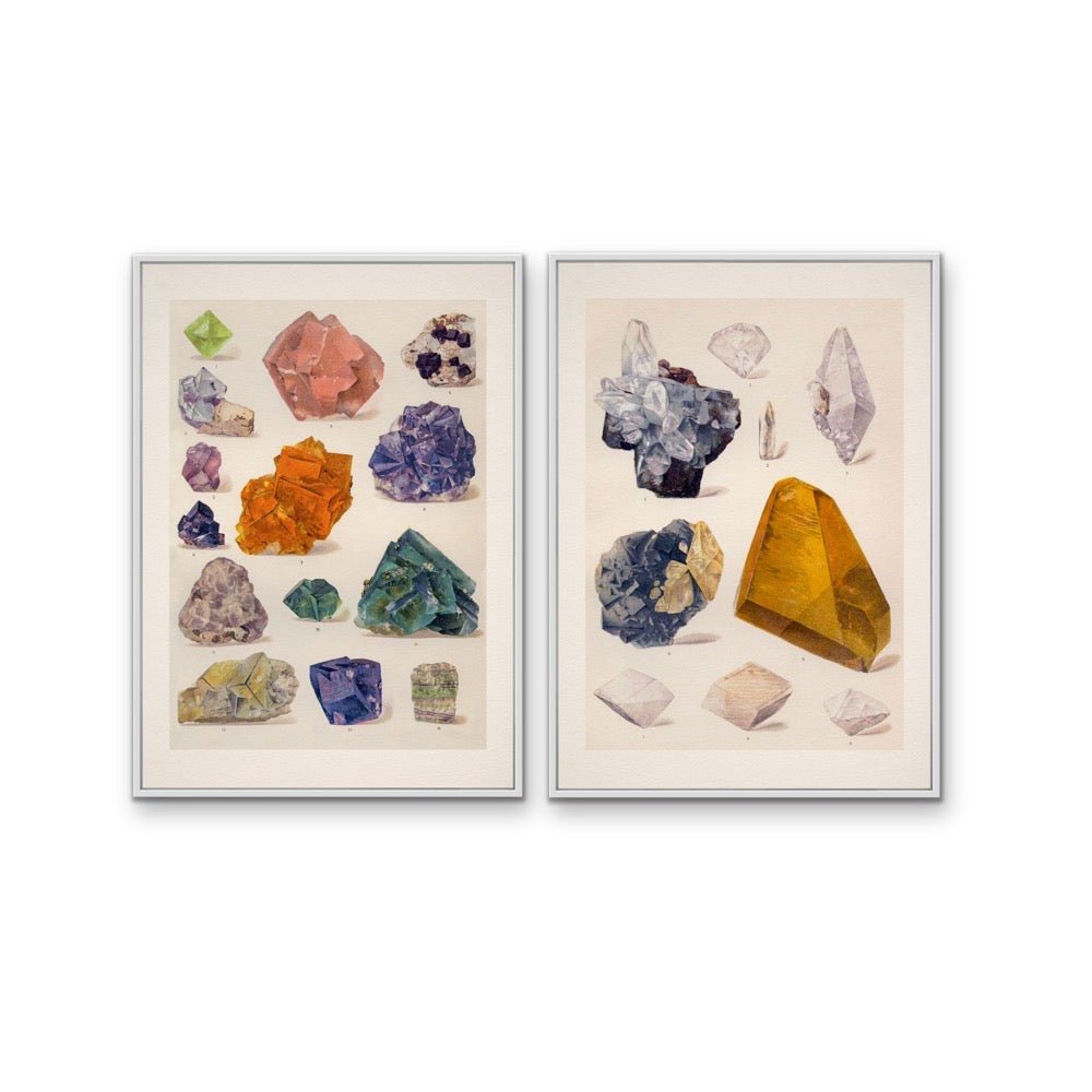 Crystal Identification Charts 8 and 9 - Two Piece Vintage Illustrative Set - I Heart Wall Art - Poster Print, Canvas Print or Framed Art Print