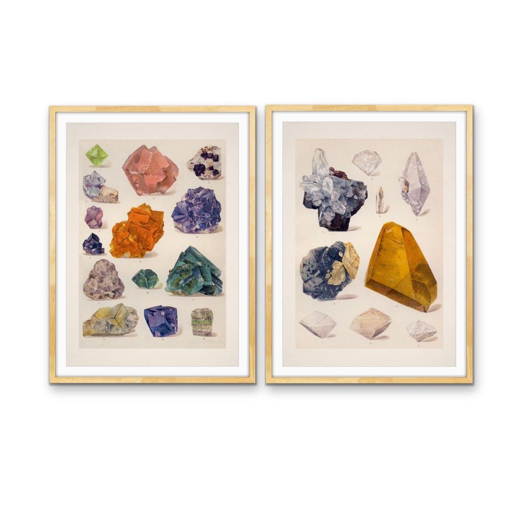 Crystal Identification Charts 8 and 9 - Two Piece Vintage Illustrative Set - I Heart Wall Art - Poster Print, Canvas Print or Framed Art Print