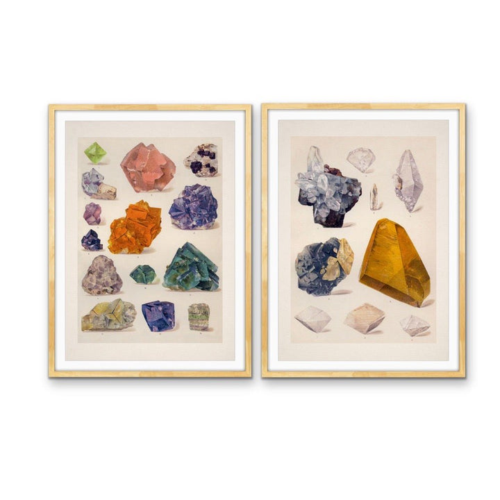 Crystal Identification Charts 8 and 9 - Two Piece Vintage Illustrative Set - I Heart Wall Art - Poster Print, Canvas Print or Framed Art Print