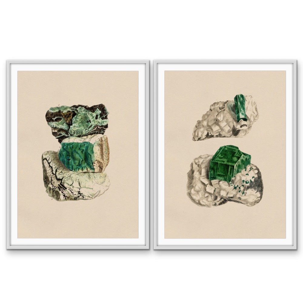 Crystal Watercolour Illustration 3 and 15 - Two Piece Vintage Illustrative Set - I Heart Wall Art - Poster Print, Canvas Print or Framed Art Print