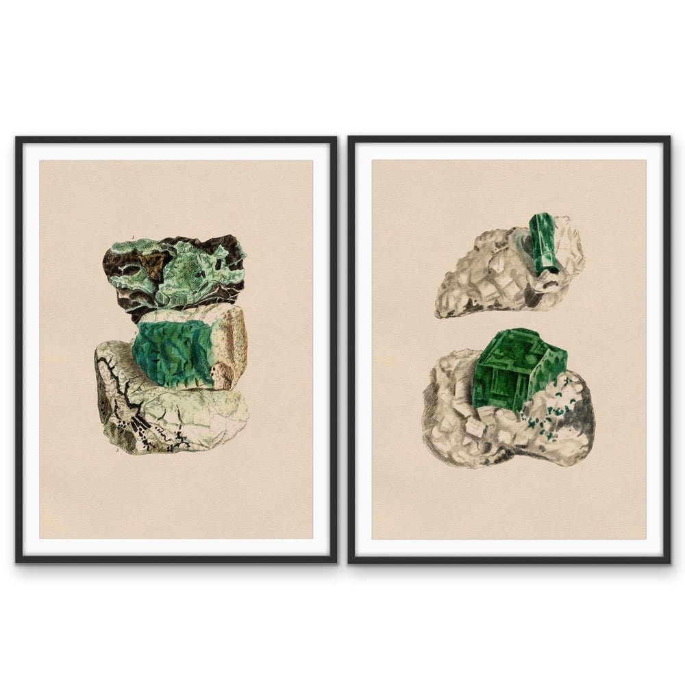 Crystal Watercolour Illustration 3 and 15 - Two Piece Vintage Illustrative Set - I Heart Wall Art - Poster Print, Canvas Print or Framed Art Print