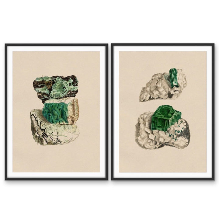 Crystal Watercolour Illustration 3 and 15 - Two Piece Vintage Illustrative Set - I Heart Wall Art - Poster Print, Canvas Print or Framed Art Print