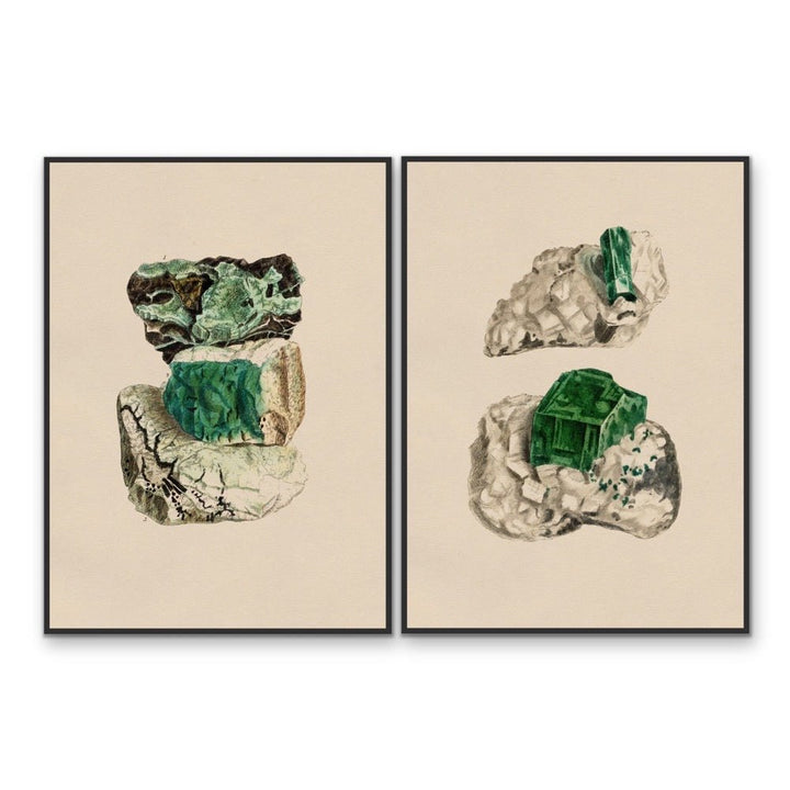 Crystal Watercolour Illustration 3 and 15 - Two Piece Vintage Illustrative Set - I Heart Wall Art - Poster Print, Canvas Print or Framed Art Print
