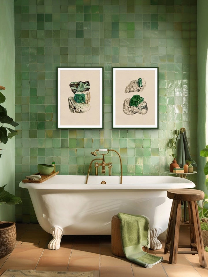 Crystal Watercolour Illustration 3 and 15 - Two Piece Vintage Illustrative Set - I Heart Wall Art - Poster Print, Canvas Print or Framed Art Print