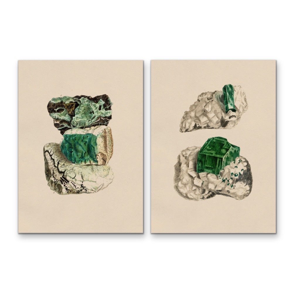 Crystal Watercolour Illustration 3 and 15 - Two Piece Vintage Illustrative Set - I Heart Wall Art - Poster Print, Canvas Print or Framed Art Print