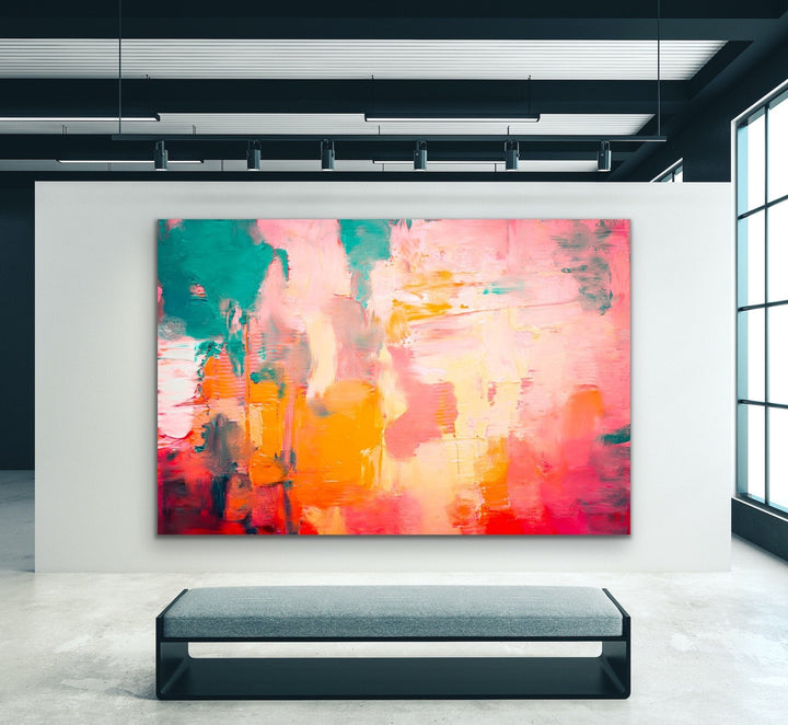 Cuban Nights - Original Abstract Canvas Print in Orange Pink and Green I Heart Wall Art Australia 