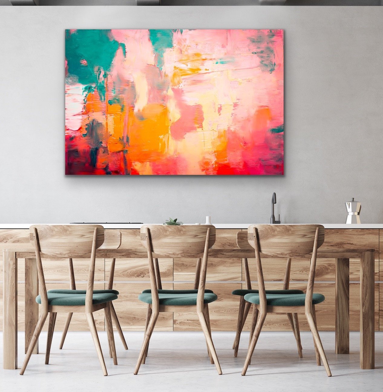 Cuban Nights - Original Abstract Canvas Print in Orange Pink and Green I Heart Wall Art Australia 