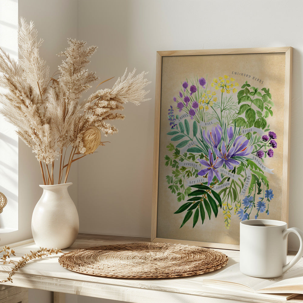 Culinary herbs in vintage sepia - Stretched Canvas, Poster or Fine Art Print I Heart Wall Art