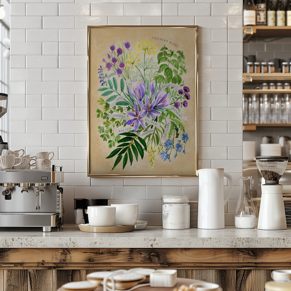 Culinary herbs in vintage sepia - Stretched Canvas, Poster or Fine Art Print I Heart Wall Art