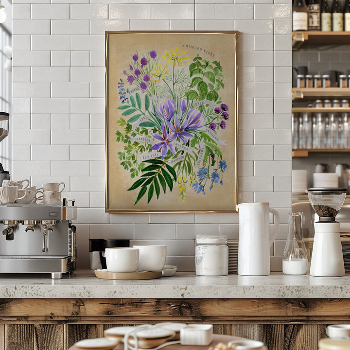 Culinary herbs in vintage sepia - Stretched Canvas, Poster or Fine Art Print I Heart Wall Art