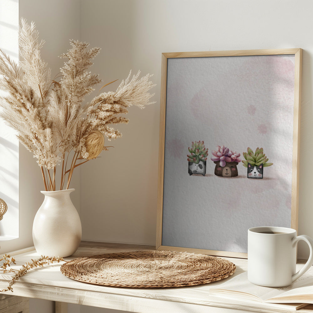 Cute Succulents - Stretched Canvas, Poster or Fine Art Print I Heart Wall Art