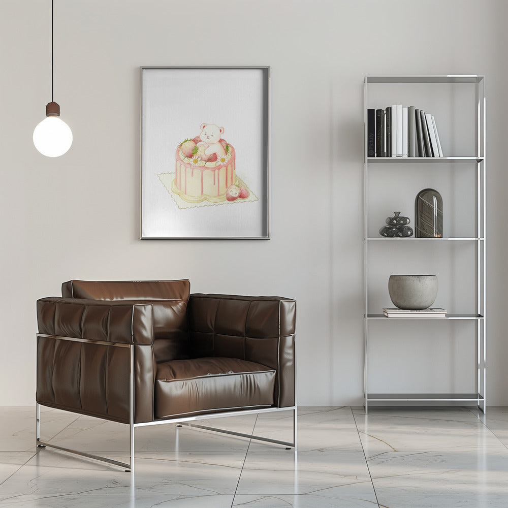 Cute White Bear Cake - Stretched Canvas, Poster or Fine Art Print I Heart Wall Art