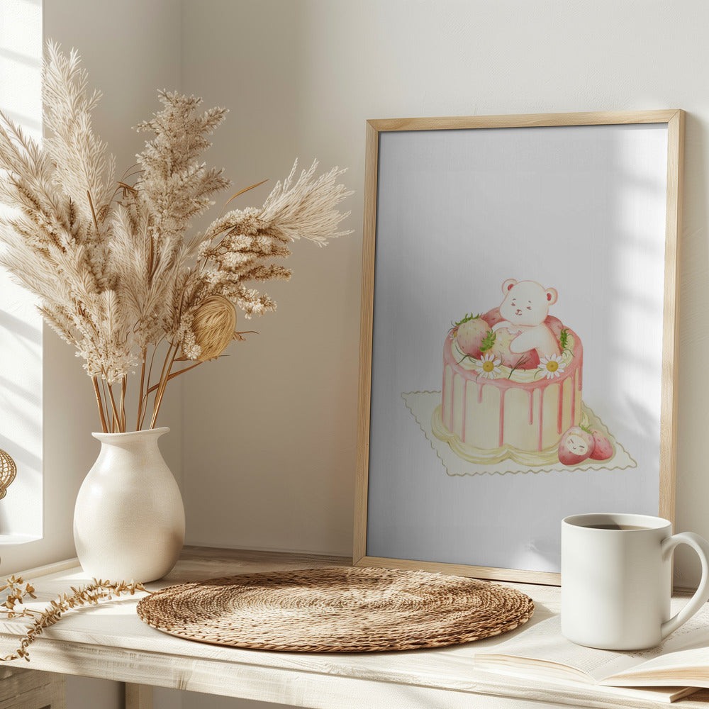 Cute White Bear Cake - Stretched Canvas, Poster or Fine Art Print I Heart Wall Art