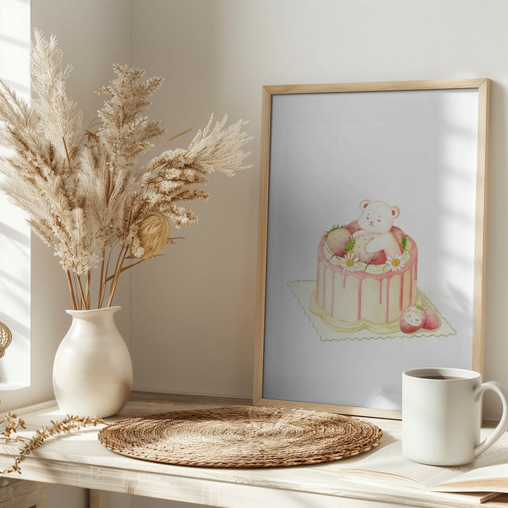 Cute White Bear Cake - Stretched Canvas, Poster or Fine Art Print I Heart Wall Art