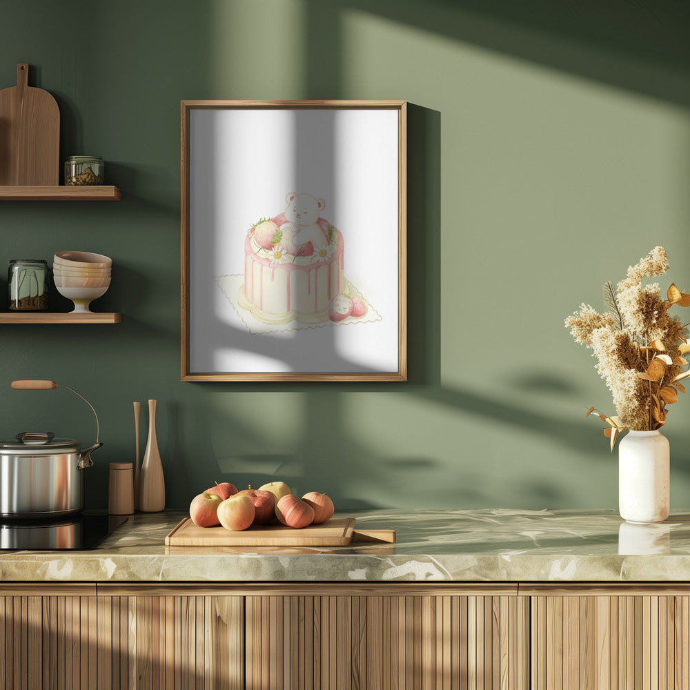 Cute White Bear Cake - Stretched Canvas, Poster or Fine Art Print I Heart Wall Art