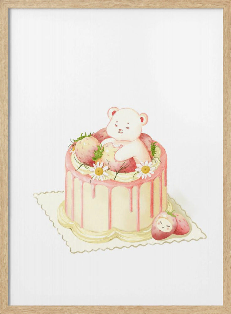 Cute White Bear Cake - Stretched Canvas, Poster or Fine Art Print I Heart Wall Art