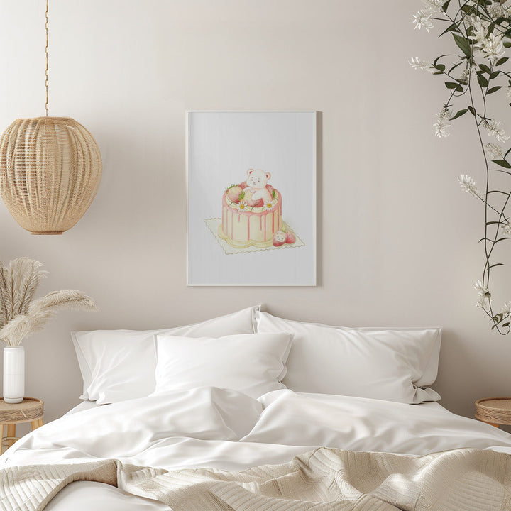 Cute White Bear Cake - Stretched Canvas, Poster or Fine Art Print I Heart Wall Art