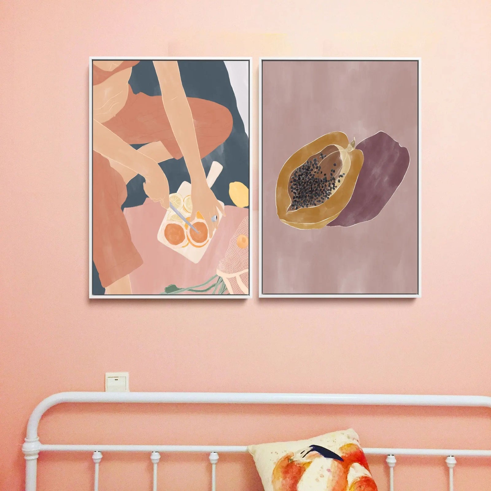 Cutting Grapefruits and Papaya by Ivy Green Illustrations  - Two Piece Stretched Canvas or Art Print Set Diptych I Heart Wall Art Australia 
