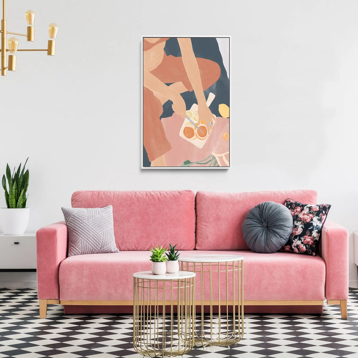 Cutting Grapefruits by Ivy Green Illustrations - Stretched Canvas Print or Framed Fine Art Print - Artwork I Heart Wall Art Australia 
