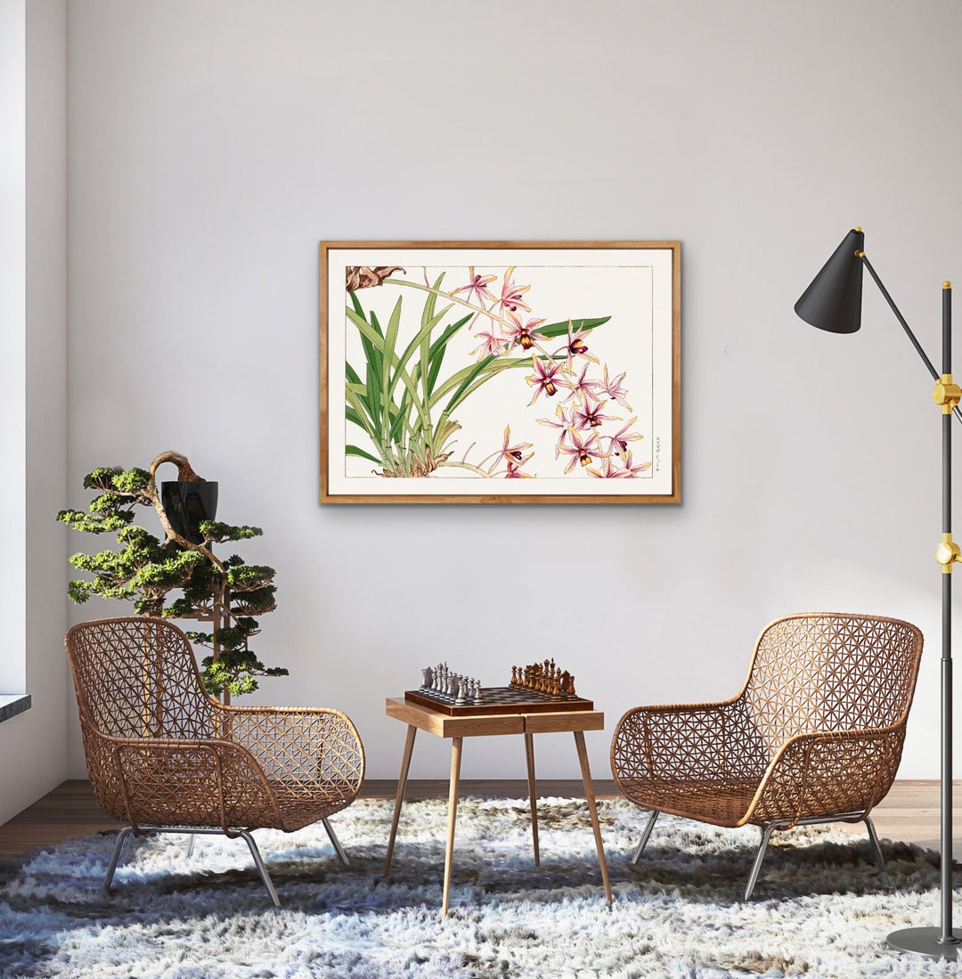 Cymbidium orchid - Vintage Japanese Woodblock Art, Stretched Canvas, Wall Art Print I Heart Wall Art Australia