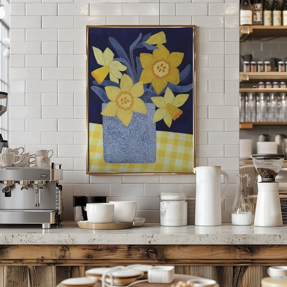 Daffodils With Yellow Gingham - Stretched Canvas, Poster or Fine Art Print - I Heart Wall Art - Poster Print, Canvas Print or Framed Art Print