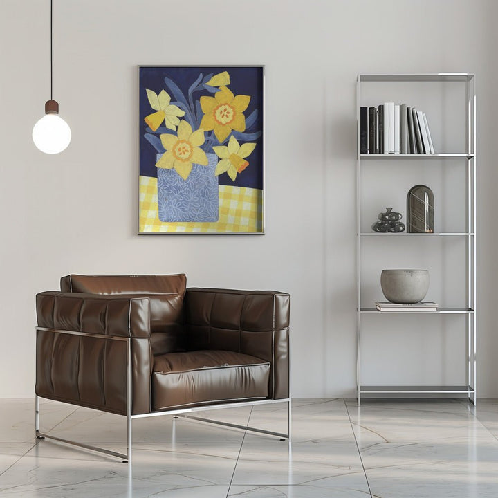 Daffodils With Yellow Gingham - Stretched Canvas, Poster or Fine Art Print - I Heart Wall Art - Poster Print, Canvas Print or Framed Art Print