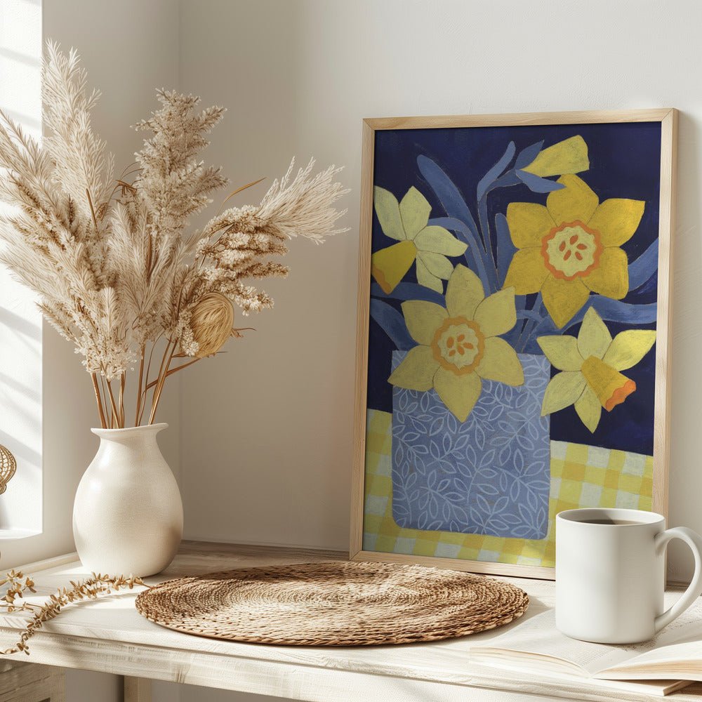 Daffodils With Yellow Gingham - Stretched Canvas, Poster or Fine Art Print - I Heart Wall Art - Poster Print, Canvas Print or Framed Art Print