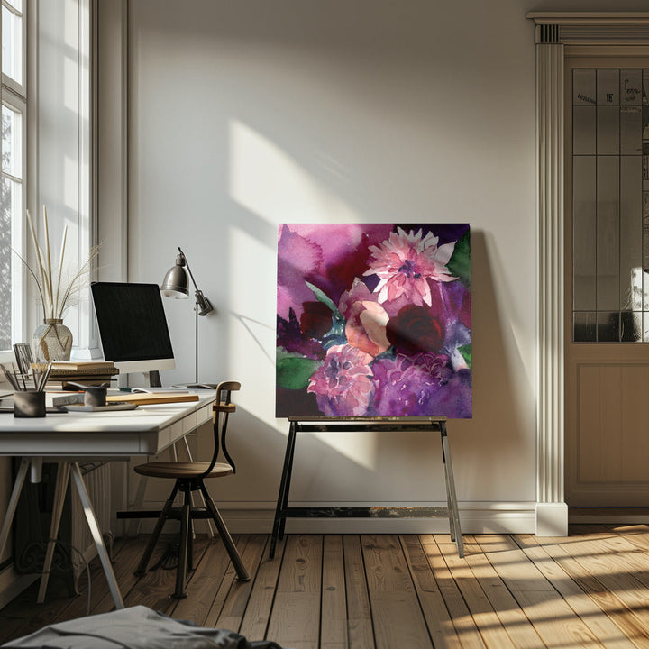 Dahlias Small - Square Stretched Canvas, Poster or Fine Art Print I Heart Wall Art