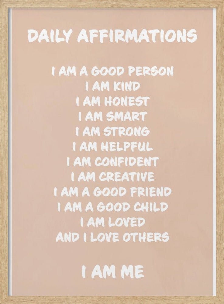 Daily Affirmations Beige - Stretched Canvas, Poster or Fine Art Print - I Heart Wall Art - Poster Print, Canvas Print or Framed Art Print