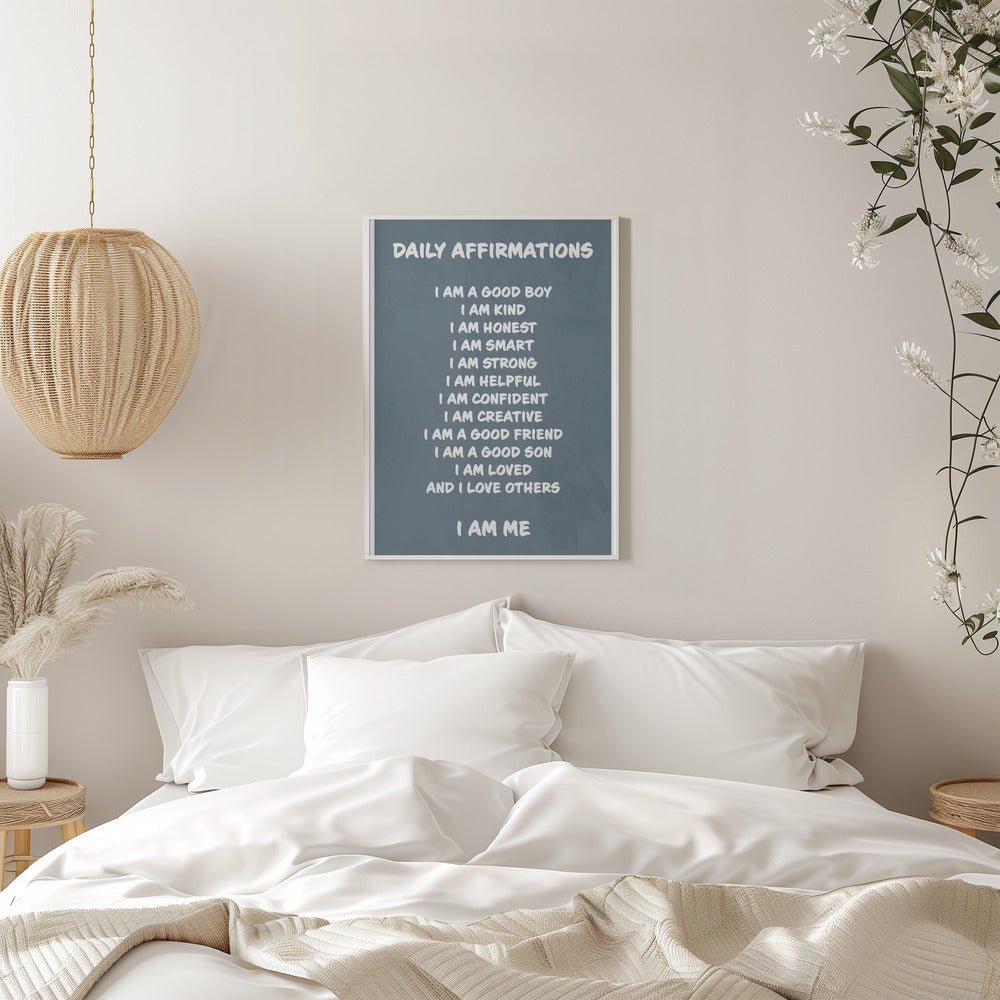 Daily Affirmations blue - Stretched Canvas, Poster or Fine Art Print - I Heart Wall Art - Poster Print, Canvas Print or Framed Art Print