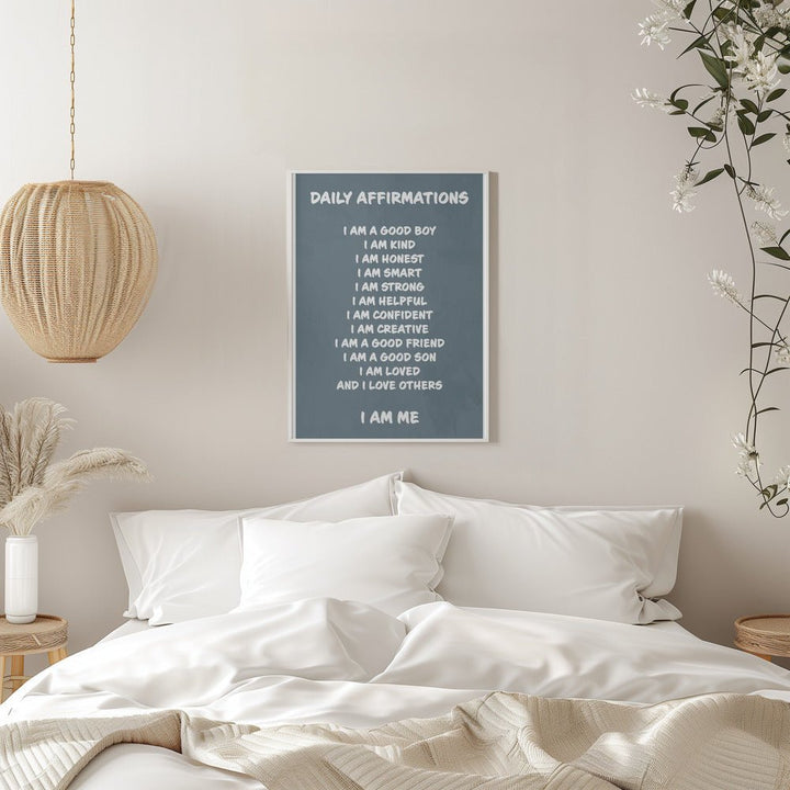 Daily Affirmations blue - Stretched Canvas, Poster or Fine Art Print - I Heart Wall Art - Poster Print, Canvas Print or Framed Art Print