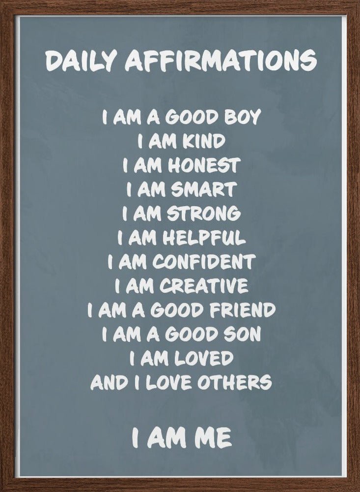 Daily Affirmations blue - Stretched Canvas, Poster or Fine Art Print - I Heart Wall Art - Poster Print, Canvas Print or Framed Art Print