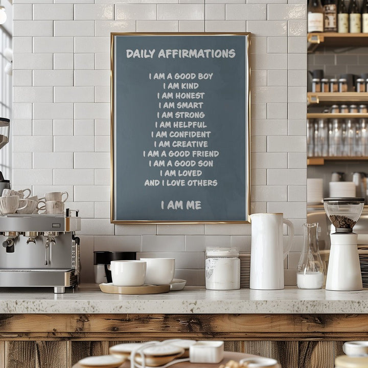Daily Affirmations blue - Stretched Canvas, Poster or Fine Art Print - I Heart Wall Art - Poster Print, Canvas Print or Framed Art Print